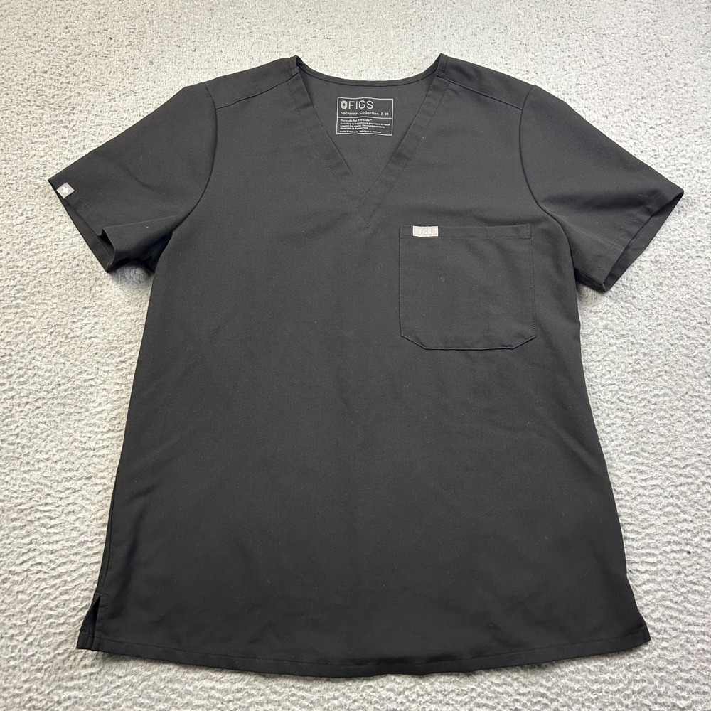 FIGS Scrub Top Womens M Catarina One Pocket Black V Neck Medical Nurse Stretch